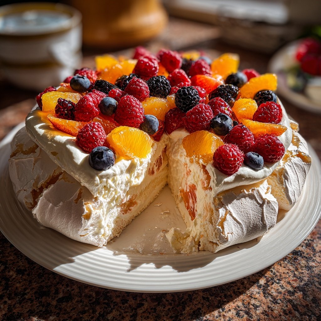 Festliche Zitrus Pavlova mit Beeren