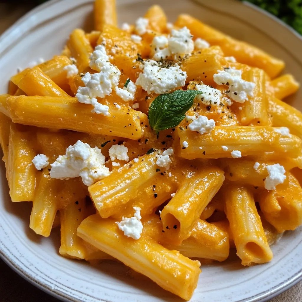 Kürbissoße mit Nudeln und Feta