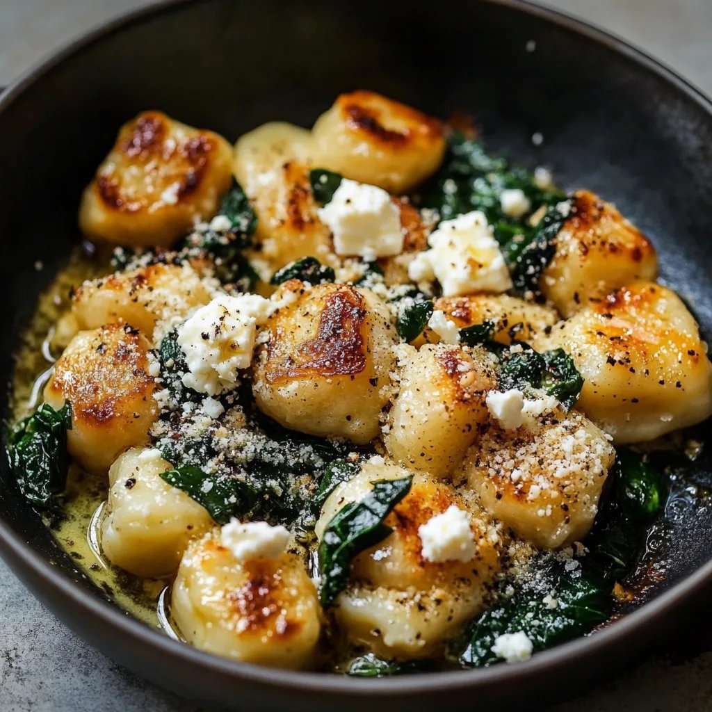 Knusprige Gnocchi mit Spinat und Feta