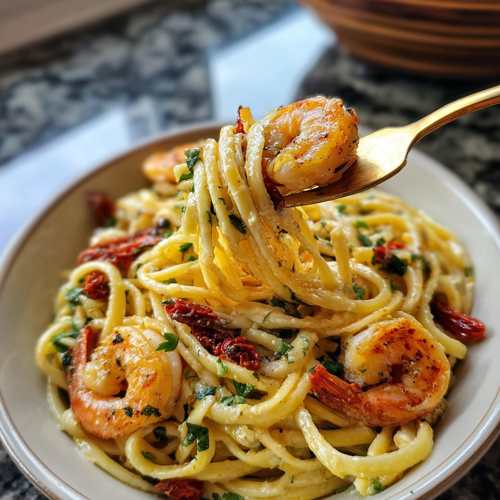 Heirate mich Garnelen Pasta getrocknete Tomate
