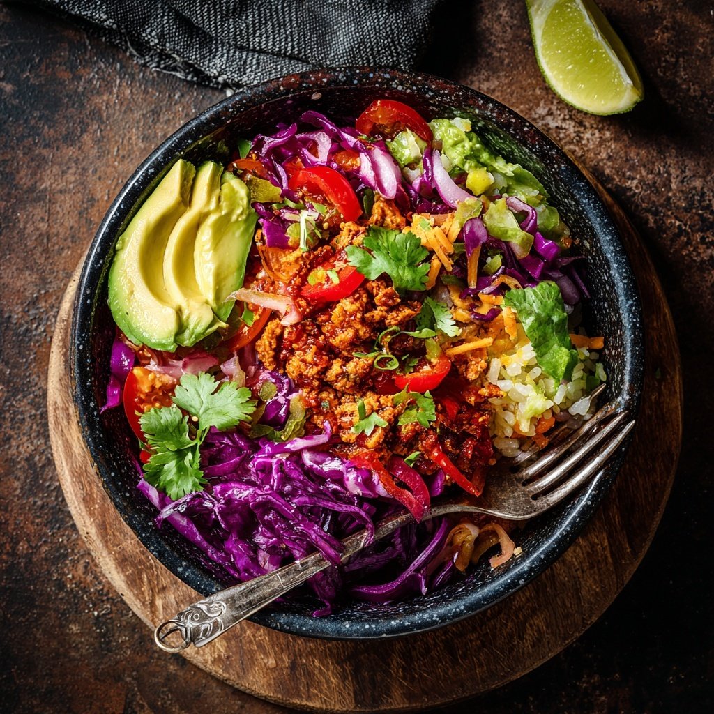 Scharfer Fisch Taco Bowl Avocado