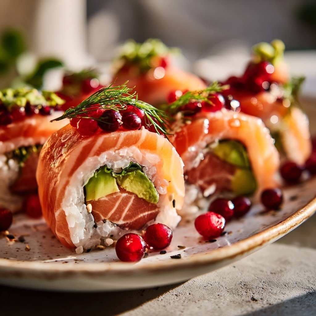 Festliche Sushi Rolle mit Cranberry