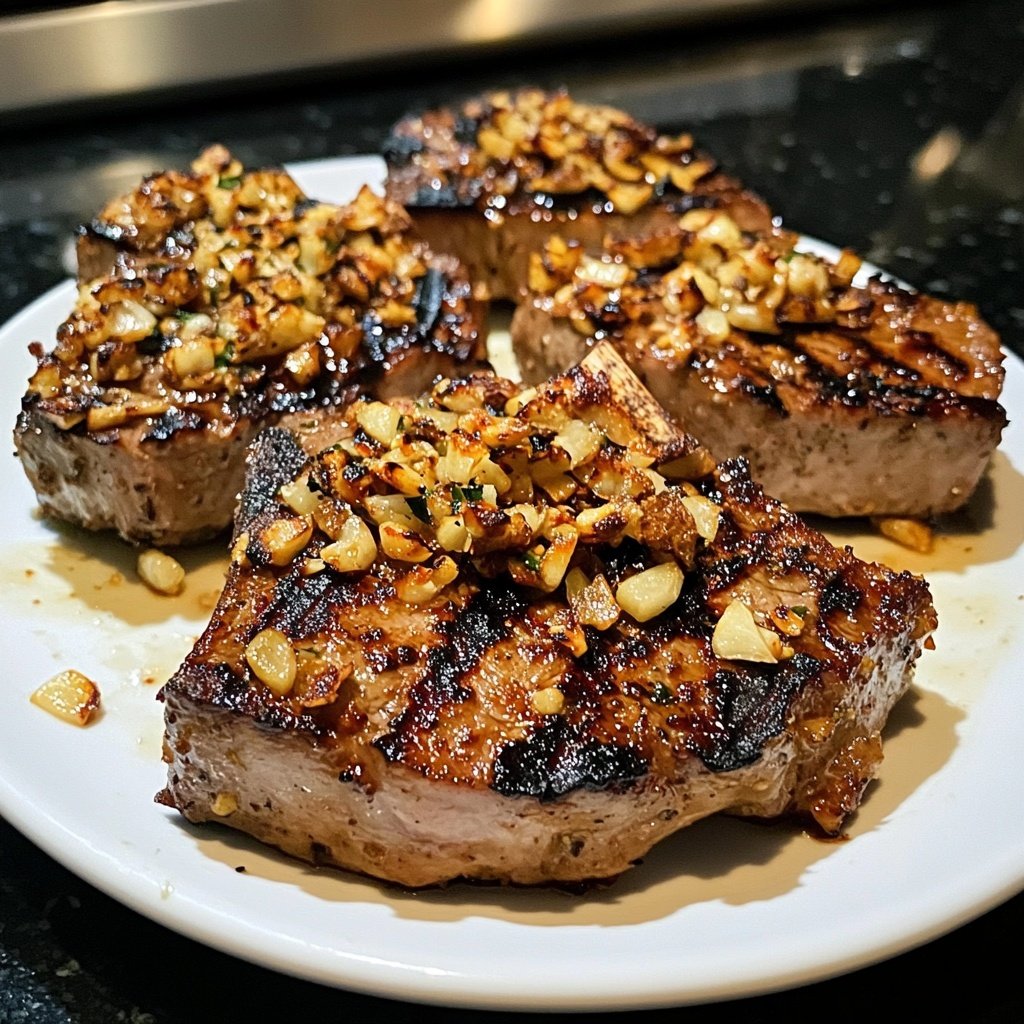 Rotkohl-Steaks mit Misobutter und Knoblauchchips