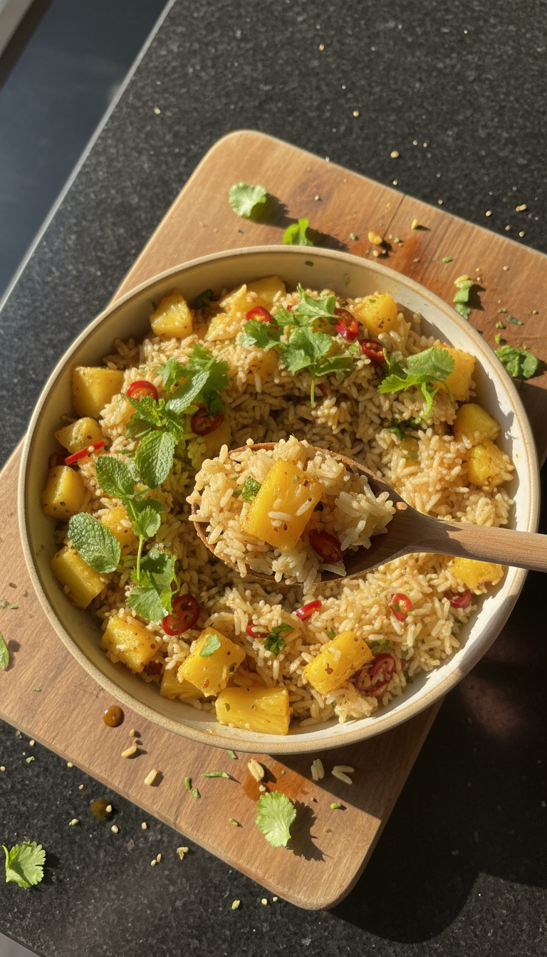 Würzige Ananas Reis Pfanne