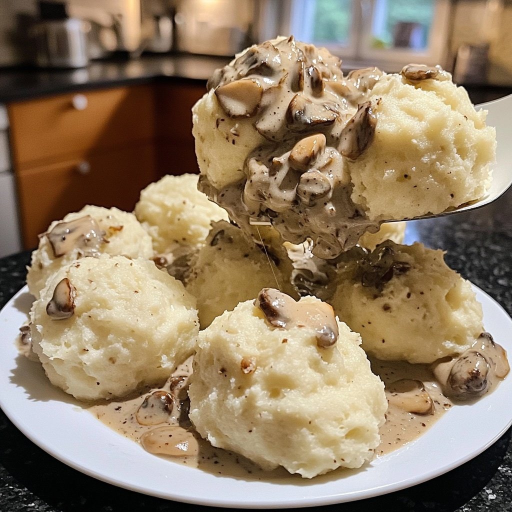 Semmelknödel mit Pilzragout