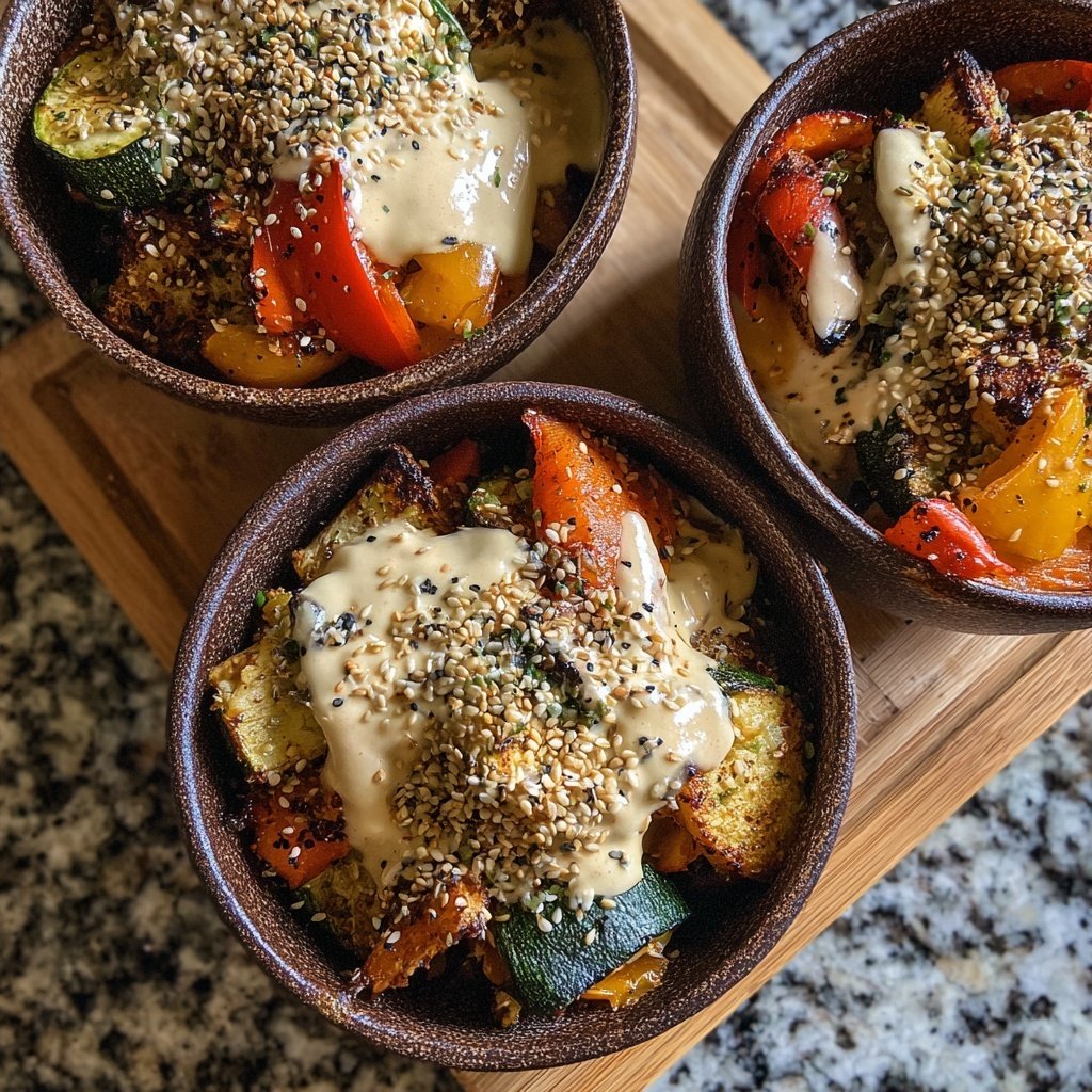 Gebratenes Gemüse Schüsseln Tahini Soße