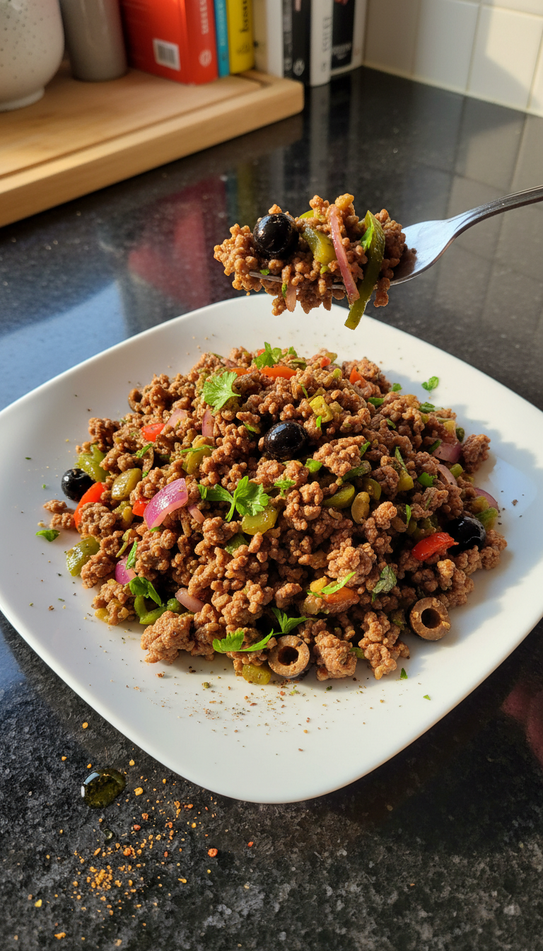 Hackfleisch Salat mit Oliven